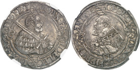 ALLEMAGNE - GERMANY
Saxe, Jean-Frédéric Ier (1532-1547). Thaler avec le Duc Georges 1538, Buchholz.
Av. IOAN. FR - ID. ELEC - DVX. SAX - FIE. FE. T. B...