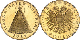 AUTRICHE - AUSTRIA
République (1918-1938). 100 schilling MAGNA MATER, d’aspect Flan bruni (PROOFLIKE) 1937, Vienne.
Av. MAGNA. MATER. AUSTRIAE. La Vie...