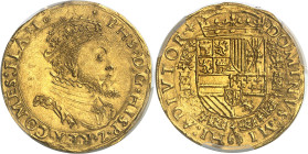 BELGIQUE - BELGIUM
Flandres (comté de), Philippe II (1555-1598). Réal d’or (gouden reaal) ND (1557-1560), Bruges.
Av. .PHS. D: G. HISP. Z. REX. COMES....