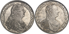 BELGIQUE - BELGIUM
Pays-Bas autrichiens, Marie-Thérèse (1740-1780). Essai du ducaton d’argent aux deux portraits 1751, Anvers.
Av. M. T. D: G. R. JMP....