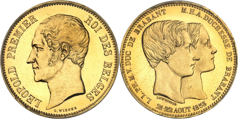 BELGIQUE - BELGIUM
Léopold Ier (1831-1865). Module de 100 francs en Or, mariage ...