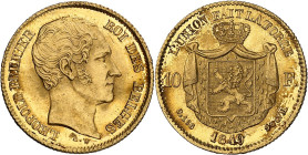 BELGIQUE - BELGIUM
Léopold Ier (1831-1865). 10 francs 1849, Bruxelles.
Av. LEOPOLD PREMIER - ROI DES BELGES. Tête nue à droite, au-dessous signature L...