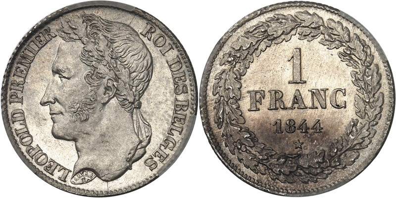 BELGIQUE - BELGIUM
Léopold Ier (1831-1865). 1 franc tête laurée 1844, Bruxelles....