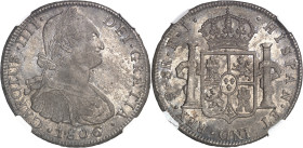 BOLIVIE - BOLIVIA
Charles IV (1788-1808). 8 réaux 1806 PJ, Potosi.
Av. CAROLUS. IIII. - DEI. GRATIA. Buste lauré, drapé et cuirassé à droite ; au-dess...
