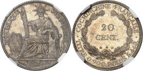 COCHINCHINE - COCHINCHINA
IIIe République (1870-1940). 20 centimes 1879, A, Paris.
Av. REPUBLIQUE FRANÇAISE. La République rayonnante, assise à gauche...