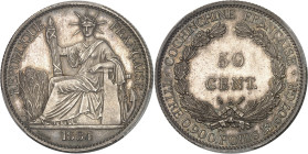 COCHINCHINE - COCHINCHINA
IIIe République (1870-1940). 50 cent(ièmes), Flan bruni (PROOF) 1884, A, Paris.
Av. REPUBLIQUE FRANÇAISE. La République rayo...