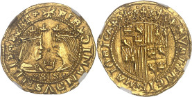 ESPAGNE - SPAIN
Ferdinand et Isabelle (1476-1516). Ducat de proclamation ND (1479-1504) S-S, Valence.
Av. + FERDINANDVS x ELISABET. Bustes affrontés d...