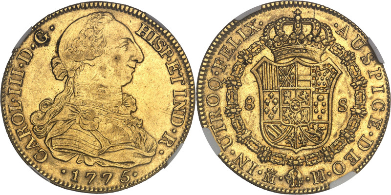 ESPAGNE - SPAIN
Charles III (1759-1788). 8 escudos 1775 PJ, M couronnée, Madrid....