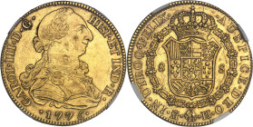 ESPAGNE - SPAIN
Charles III (1759-1788). 8 escudos 1775 PJ, M couronnée, Madrid.
Av. CAROLUS. III. D. G. - HISP. ET IND. REX. Buste cuirassé à droite,...