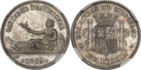 ESPAGNE - SPAIN
Gouvernement provisoire (1868-1871 et 1873-1874). Une peseta 1869 SN, M, Madrid.
Av. GOBIERNO PROVISIONAL. Allégorie tourelée, allongé...