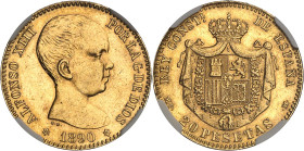 ESPAGNE - SPAIN
Alphonse XIII (1886-1931). 20 pesetas, buste enfantin 1890 (18-90) PM, M, Madrid.
Av. ALFONSO XIII POR LA G. DE DIOS. Buste, tête nue,...