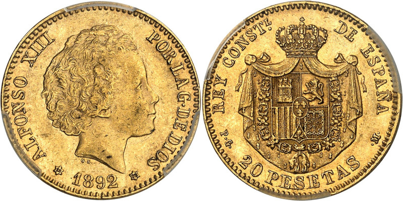 ESPAGNE - SPAIN
Alphonse XIII (1886-1931). 20 pesetas, buste adolescent 1892 (18...