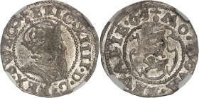 ESTONIE - ESTONIA
Livonie, Éric XIV de Suède (1560-1568). Ferding (1/4 mark), 7e type 1565, Reval (Tallinn).
Av. + ERIC. XIIII. D. G. REX. SWE GO. B...