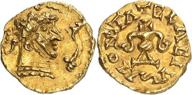 FRANCE / MÉROVINGIENS - FRANCE / MEROVINGIAN
Aquitaine, Banassac, monétaire Elafius. Trémissis ND (c.620-640), Banassac.
Av. Tête diadémée à droite, a...