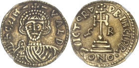 FRANCE / CAROLINGIENS - FRANCE / CAROLINGIAN
Bénévent (principauté de), Grimoald III comme Prince (792-806). Solidus, classe 2 ND, Bénévent.
Av. + GRI...