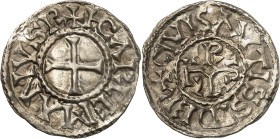 FRANCE / CAROLINGIENS - FRANCE / CAROLINGIAN
Carloman II (879-884). Denier ND, Auxerre.
Av. + H CARLEMANVS R. Croix. 
Rv. (à 9 h) CIVIS AVTISSIDER. Mo...