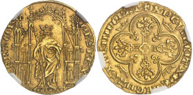 FRANCE / CAPÉTIENS - FRANCE / ROYAL
Philippe VI (1328-1350). Royal d’or ND (1328).
Av. PH’S REX° - FRA°COR’. Le Roi debout sous un dais gothique, cour...