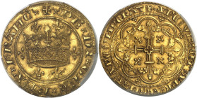 FRANCE / CAPÉTIENS - FRANCE / ROYAL
Philippe VI (1328-1350). Couronne d’or ND (1340).
Av. + xPHx DIx GRAx REXx FRANCx. Couronne royale entourée de six...