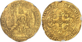 FRANCE / CAPÉTIENS - FRANCE / ROYAL
Philippe VI (1328-1350). Double d’or, 1ère émission ND (1340).
Av. x PH’: DEI: GRAx - xFRANC:REXx. Le Roi assis da...