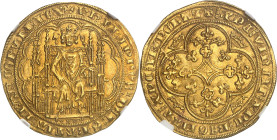 FRANCE / CAPÉTIENS - FRANCE / ROYAL
Philippe VI (1328-1350). Chaise d’or ND (1346).
Av. + PHILIPPVS: DEI: GRACIA: FRANCORVM: REX. Le Roi assis dans un...