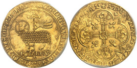 FRANCE / CAPÉTIENS - FRANCE / ROYAL
Jean II le Bon (1350-1364). Mouton d’or ND (1355).
Av. + AGN. DEI. QVI. TOLL'. PCCA. MVDI. MISERERE. NOB'. Agneau ...