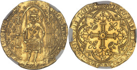 FRANCE / CAPÉTIENS - FRANCE / ROYAL
Charles V (1364-1380). Franc à pied ND (1365).
Av. KAROLVSx DIx GR - FRANCORVx REX. Le Roi, couronné, debout sous ...