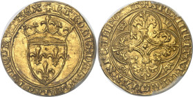 FRANCE / CAPÉTIENS - FRANCE / ROYAL
Charles VI (1380-1422). Écu d’or à la couronne, 2e émission ND (1388-1389).
Av. + KAROLVSx DEIx GRACIAx FRANCORVMx...