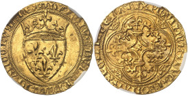 FRANCE / CAPÉTIENS - FRANCE / ROYAL
Charles VI (1380-1422). Écu d’or à la couronne, 4e émission ND (1394-1411), Montpellier.
Av. + KAROLVSx DEIx GRACI...