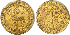 FRANCE / CAPÉTIENS - FRANCE / ROYAL
Charles VI (1380-1422). Agnel d’or, 2e émission ND (1417), Paris.
Av. + AGN: DEI: QVI TOLL: PECAT: MVDI: MISE: NOB...