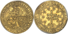FRANCE / CAPÉTIENS - FRANCE / ROYAL
Henri VI d'Angleterre (1422-1453). Salut d’or 2e émission ND (1422), léopard, Rouen.
Av. (atelier) HENRICVS: DEI: ...