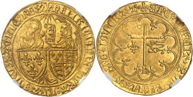 FRANCE / CAPÉTIENS - FRANCE / ROYAL
Henri VI d'Angleterre (1422-1453). Salut d’or 2e émission ND (1422), lis, Saint-Lô.
Av. (atelier) HENRICVS: DEI: G...