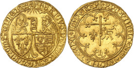 FRANCE / CAPÉTIENS - FRANCE / ROYAL
Henri VI d'Angleterre (1422-1453). Salut d’or 2e émission ND (1422), lis, Saint-Lô.
Av. (atelier) HERICVS: DEI: GR...