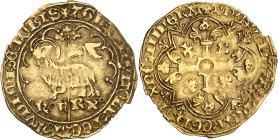 FRANCE / CAPÉTIENS - FRANCE / ROYAL
Charles VII (1422-1461). Agnel d’or, 3e émission à la croisette ND (1427), Montpellier.
Av. + AGN° DEI: QVI TOLL° ...