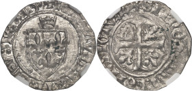 FRANCE / CAPÉTIENS - FRANCE / ROYAL
Charles VII (1422-1461). Blanc à la couronnelle ND (1423), L, Loches.
Av. + KAROLVS: FRANCORV: REX (atelier) (diff...