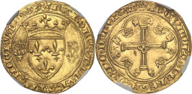 FRANCE / CAPÉTIENS - FRANCE / ROYAL
Charles VII (1422-1461). Écu d’or à la couronne 3e type, ou écu neuf, 2e émission ND (12 août 1445), Tournai.
Av. ...
