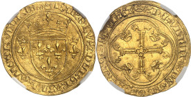 FRANCE / CAPÉTIENS - FRANCE / ROYAL
Charles VII (1422-1461). Écu d’or à la couronne 3e type, ou écu neuf, 2e émission ND (12 août 1445), Tournai.
Av. ...