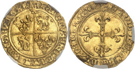 FRANCE / CAPÉTIENS - FRANCE / ROYAL
Charles VIII (1483-1498). Écu d’or au soleil du Dauphiné, 1er type ND, Grenoble.
Av. (dauphin) KAROLVS: DEI: GRA: ...