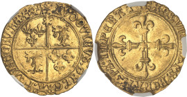 FRANCE / CAPÉTIENS - FRANCE / ROYAL
Louis XII (1498-1514). Écu d’or au soleil du Dauphiné, 2e type avec lis au revers ND, Montélimar.
Av. (lis couronn...
