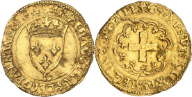 FRANCE / CAPÉTIENS - FRANCE / ROYAL
François Ier (1515-1547). Écu d’or à la croisette ND (1545-1547), L, Bayonne.
Av. (soleil) (différent): (ancre): F...