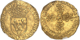 FRANCE / CAPÉTIENS - FRANCE / ROYAL
Charles IX (1560-1574). Écu d’or au soleil, 1er type 1566, K, Bordeaux.
Av. CAROLVS. VIIII. D (différent) G. FRANC...