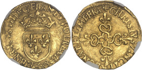 FRANCE / CAPÉTIENS - FRANCE / ROYAL
Henri III (1574-1589). Écu d’or au soleil 1578, K, Bordeaux.
Av. (à 6 h.) HENRICVS. III. D (différent) G. FRAN. ET...