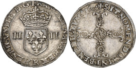 FRANCE / CAPÉTIENS - FRANCE / ROYAL
Henri IV (1589-1610). Quart d’écu, écu de face, 2e type, à la croix aux bras fleuronnés 1606, R, Villeneuve-lès-Av...