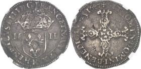 FRANCE / CAPÉTIENS - FRANCE / ROYAL
Henri IV (1589-1610). Quart d’écu, écu de face, 2e type, à la croix aux bras fleuronnés 1607, R, Villeneuve-lès-Av...