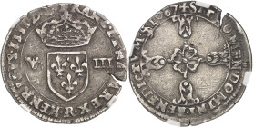 FRANCE / CAPÉTIENS - FRANCE / ROYAL
Henri IV (1589-1610). Huitième d’écu, écu de face, 2e type, à la croix aux bras fleuronnés 1607, R, Villeneuve-lès...