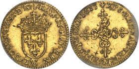 FRANCE / CAPÉTIENS - FRANCE / ROYAL
Louis XIII (1610-1643). Demi-écu d’or au soleil, 1er type 1613, A, Paris.
Av. (à 6 h) LVDOVICVS. XIII. D: G. FRAN....