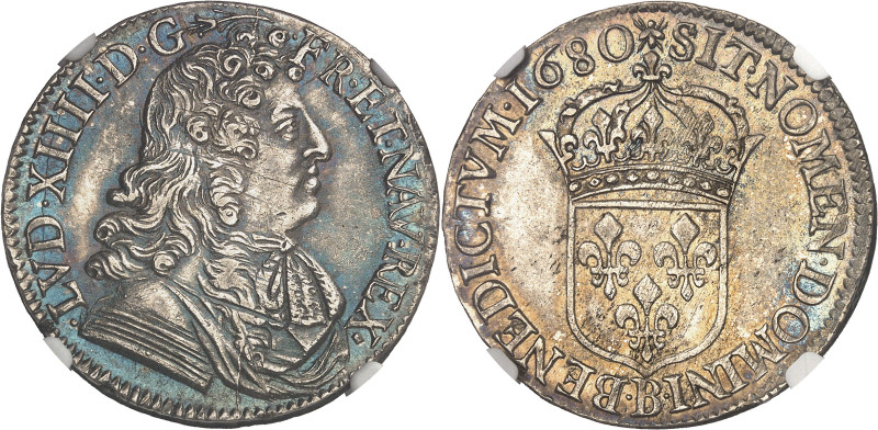 FRANCE / CAPÉTIENS - FRANCE / ROYAL
Louis XIV (1643-1715). Demi-écu à la cravate...