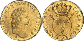 FRANCE / CAPÉTIENS - FRANCE / ROYAL
Louis XV (1715-1774). Double louis d’or aux insignes, 2e type 1716, S, Reims.
Av. LVD. XV. D. G. FR. ET. NAV. REX....