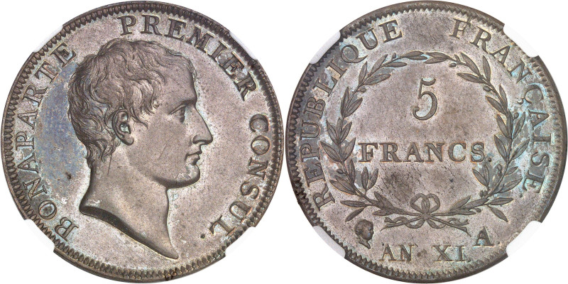 FRANCE
Consulat (1799-1804). Essai de 5 francs, concours de l’An XI, par Droz An...