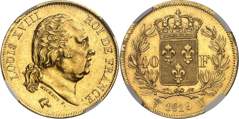 FRANCE
Louis XVIII (1814-1824). 40 francs 1819, W, Lille.
Av. LOUIS XVIII ROI DE...