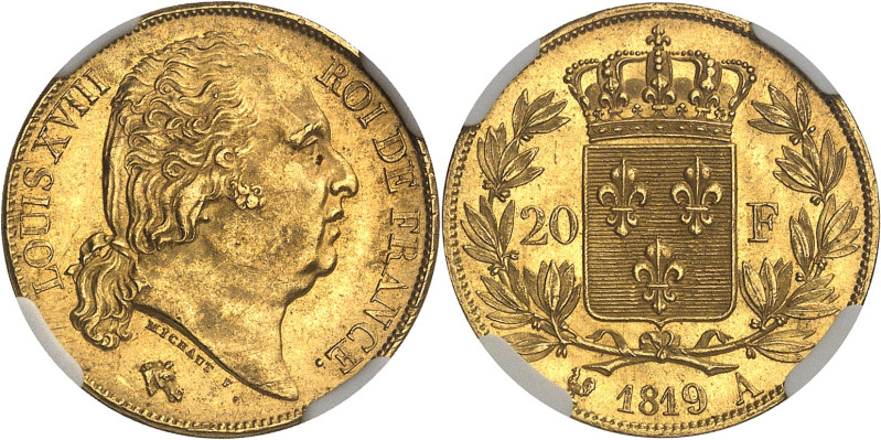 FRANCE
Louis XVIII (1814-1824). 20 francs tête nue 1819, A, Paris.
Av. LOUIS XVI...